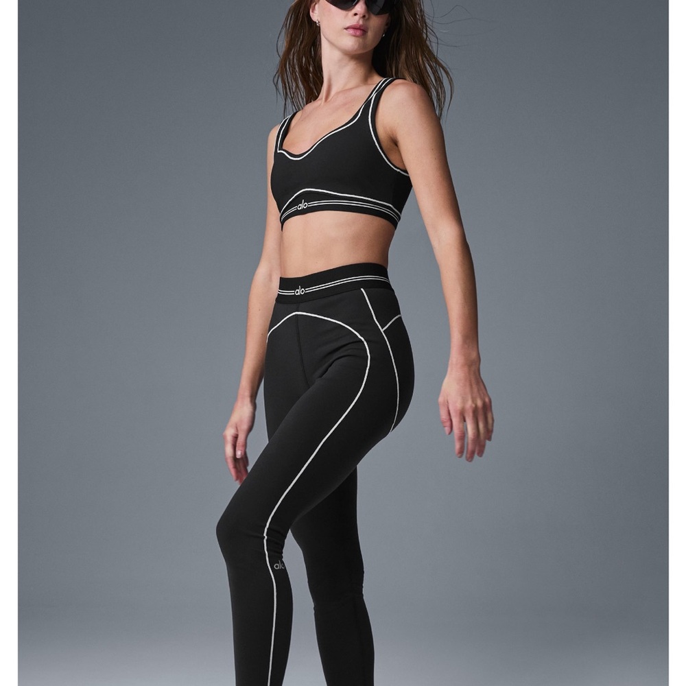 ALO Yoga Black Leggings with White Accents